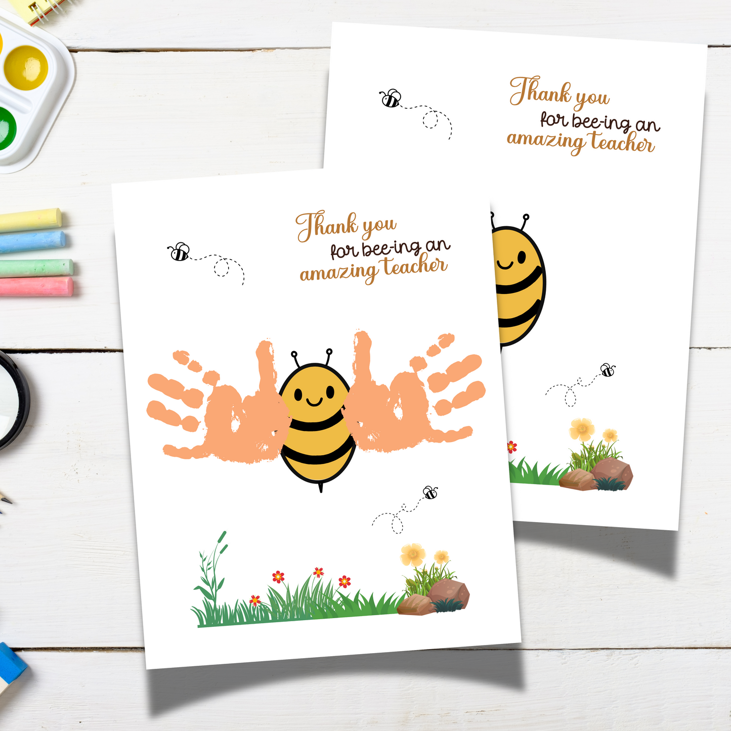 Teacher Appreciation Handprint Craft Kids Printable, DIY End of Year Gift Keepsake Bee Art for Pre-K Kindergarten Preschool End Of School