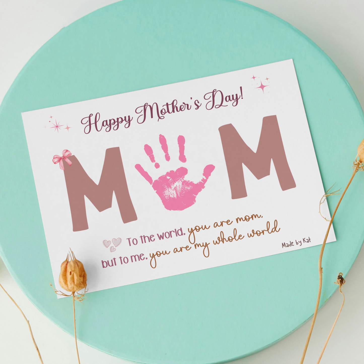 Mothers Day Handprint Craft for Kids Printable, DIY Mommy Card Wall Art Birthday Gift