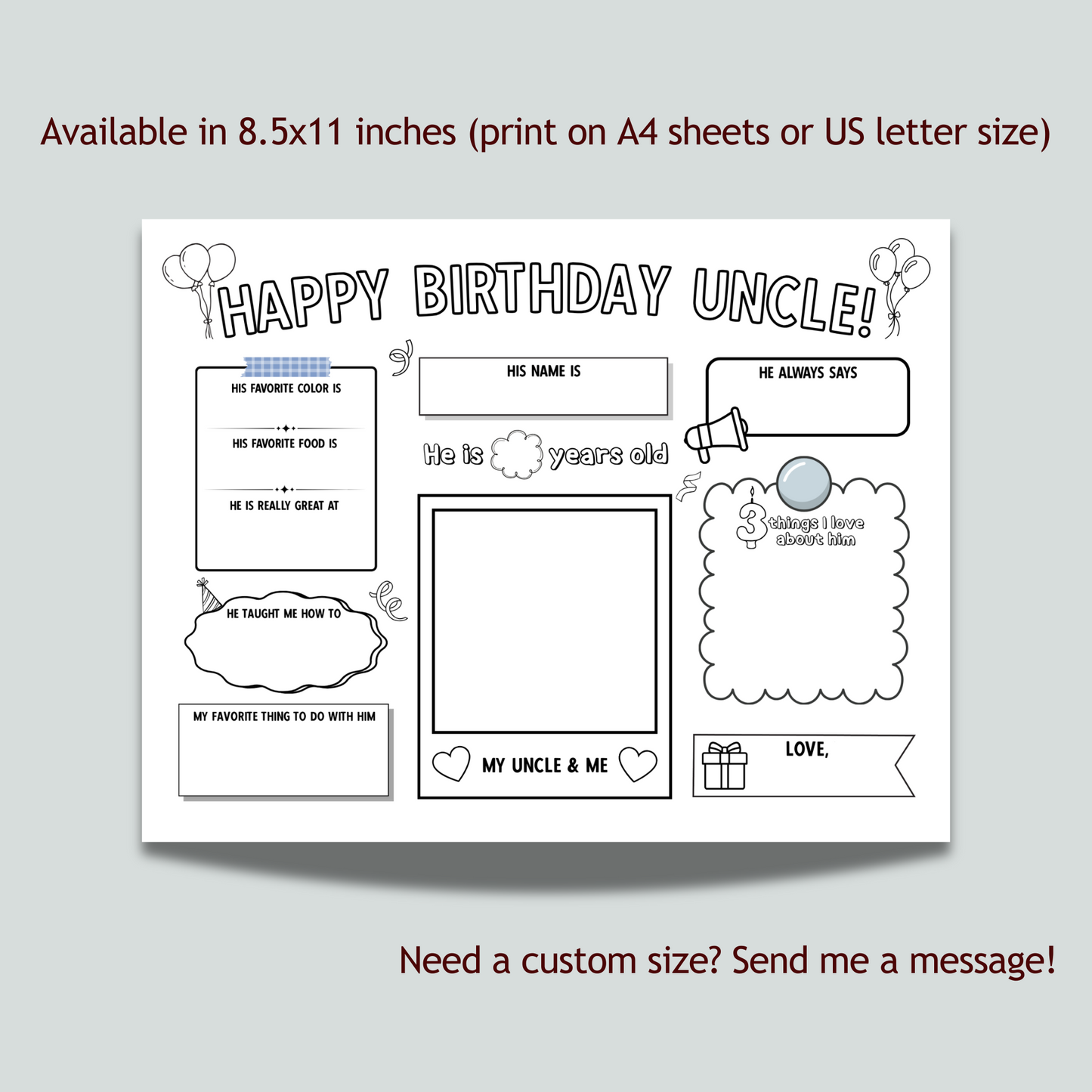 Happy Birthday Uncle Coloring Page Printable, DIY Gift from Kids Appreciation Card