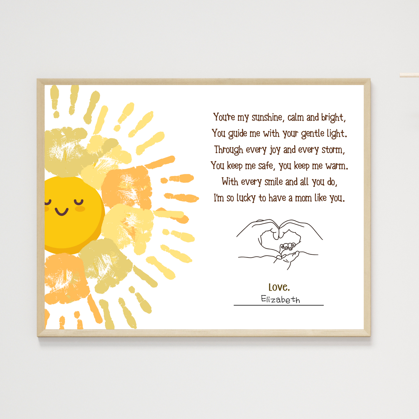 Mothers Day Poem Handprint Craft for Kids Printable, DIY Wall Art Birthday Gift Mom