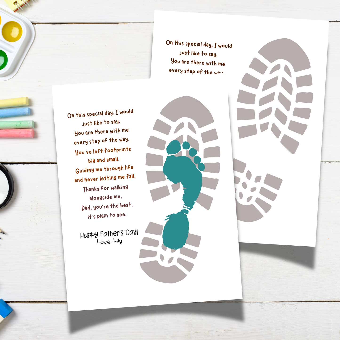 Father's Day Footprint Craft for Kids Printable, DIY Dad Card Boot Art Activity Birthday Gift from Baby Toddler Preschool Daycare Children