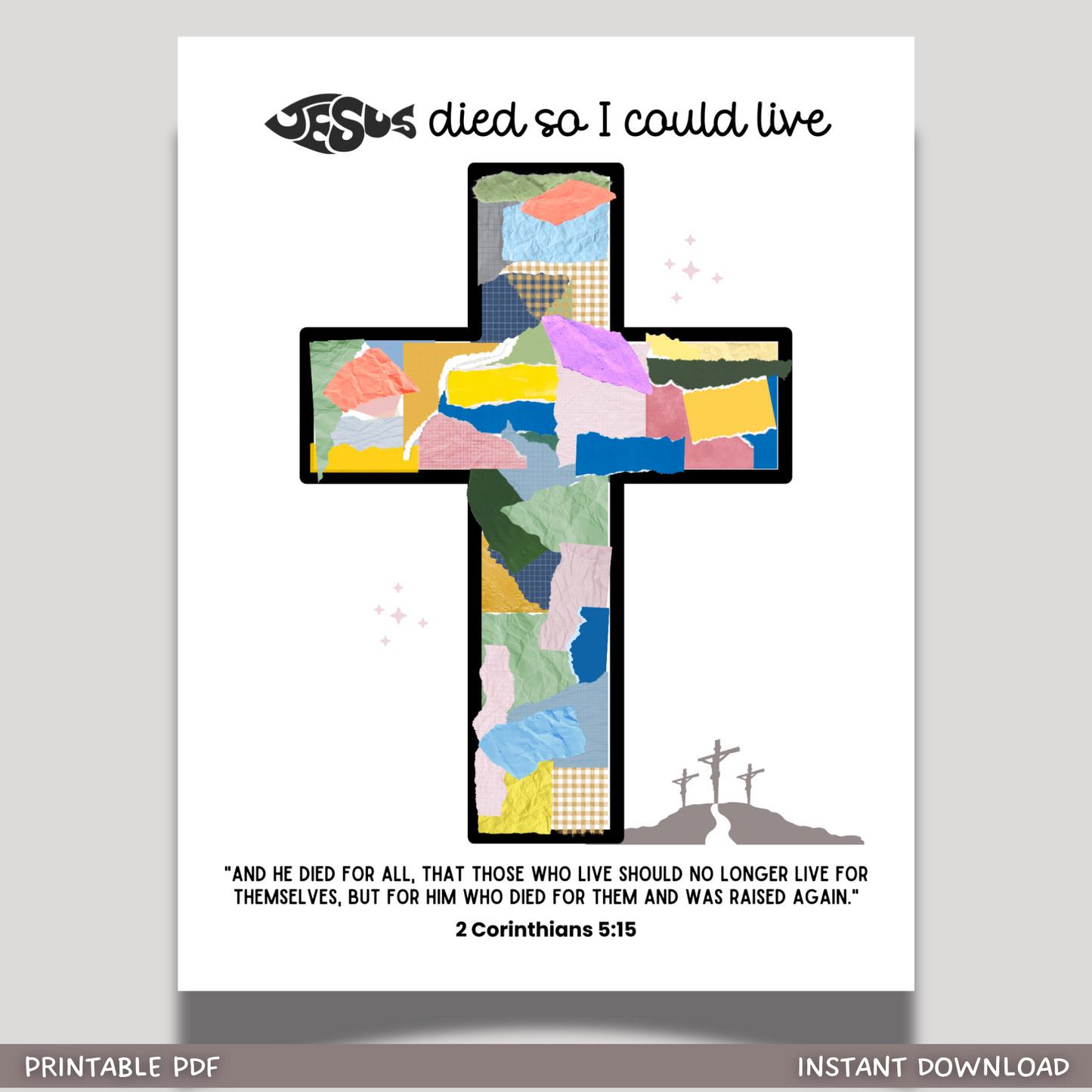 Christian Easter Torn Paper Craft Printable, DIY Keepsake Art for Kids Sunday School Church Preschool Activity Bible Lesson