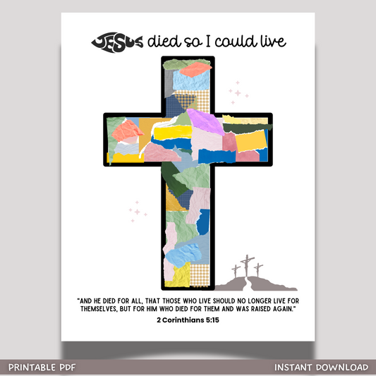 Christian Easter Torn Paper Craft Printable, DIY Keepsake Art for Kids Activity