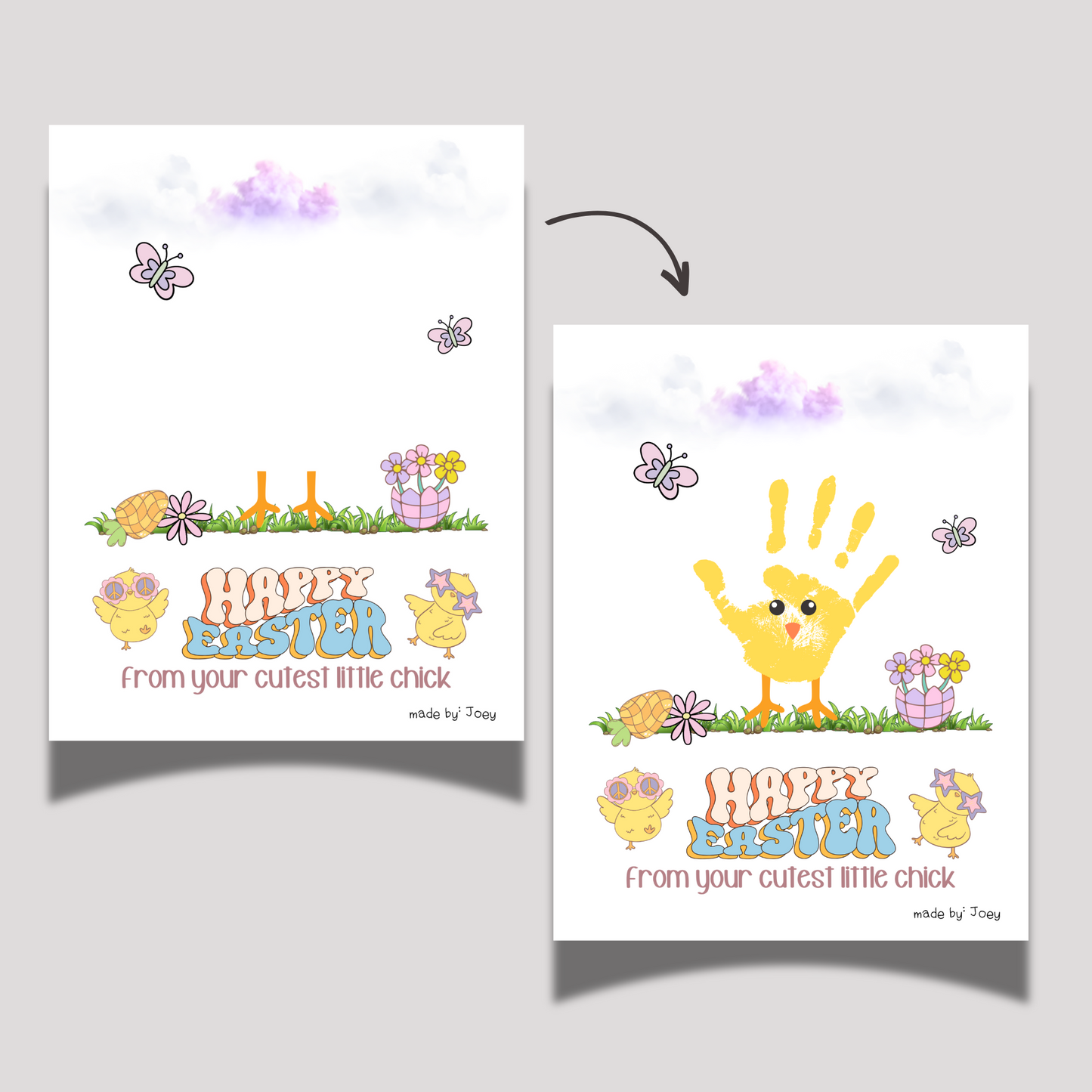 Happy Easter Retro Handprint Craft for Kids Printable, DIY Spring Footprint Art Keepsake Gift Activity Baby Toddler Children