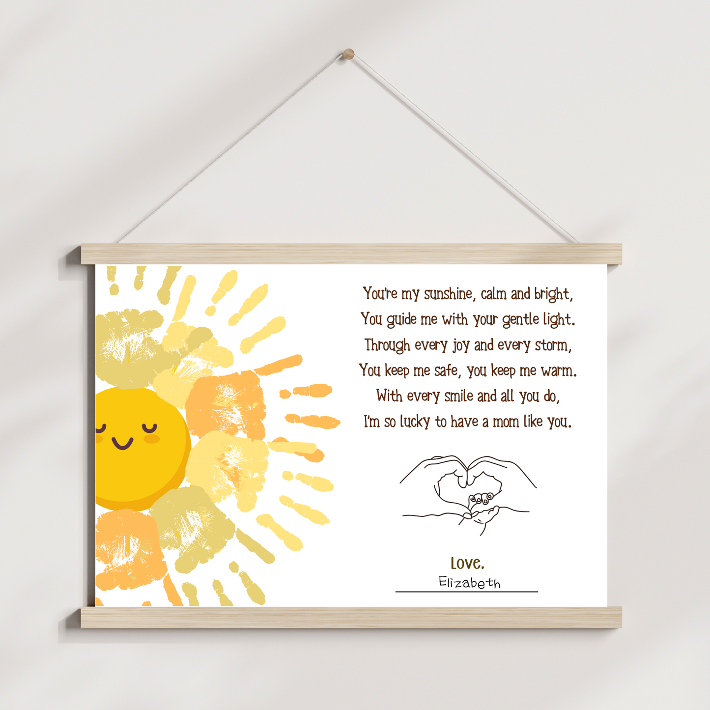 Mothers Day Poem Handprint Craft for Kids Printable, DIY Wall Art Birthday Gift Mom