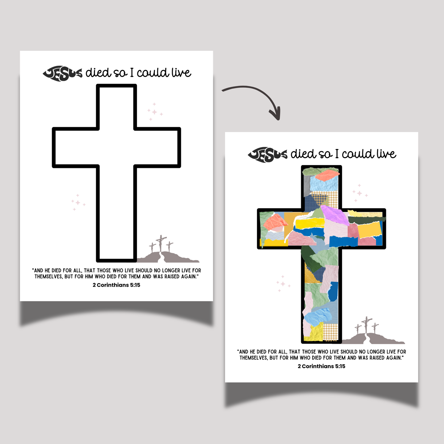 Christian Easter Torn Paper Craft Printable, DIY Keepsake Art for Kids Sunday School Church Preschool Activity Bible Lesson