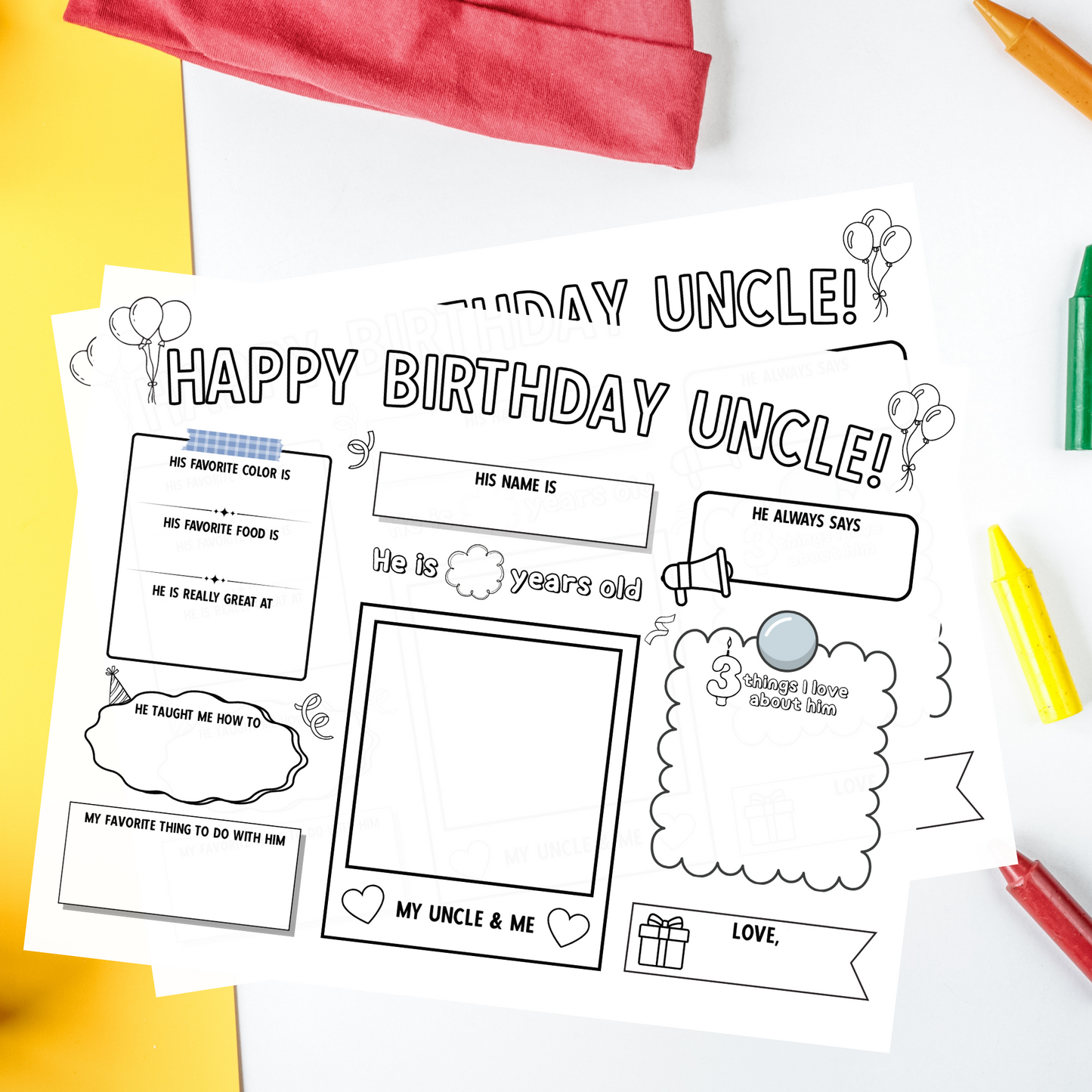 Happy Birthday Uncle Coloring Page Printable, DIY Gift from Kids Appreciation Card