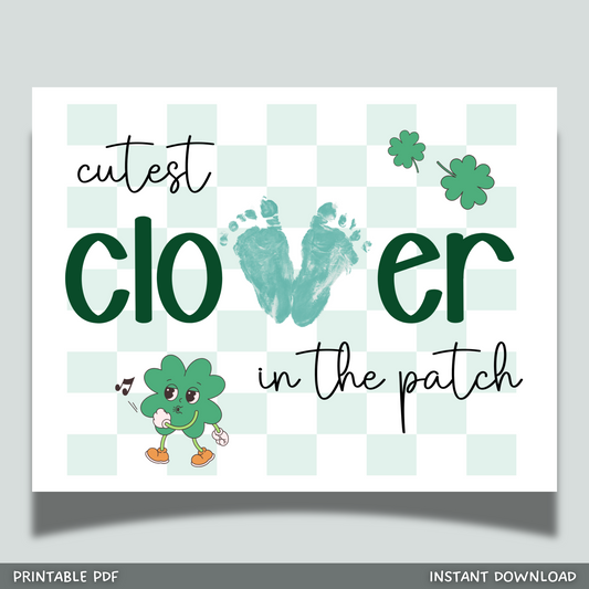 St Patricks Day Retro Clover Footprint Craft Printable Shamrock Art for Kids Baby Toddler