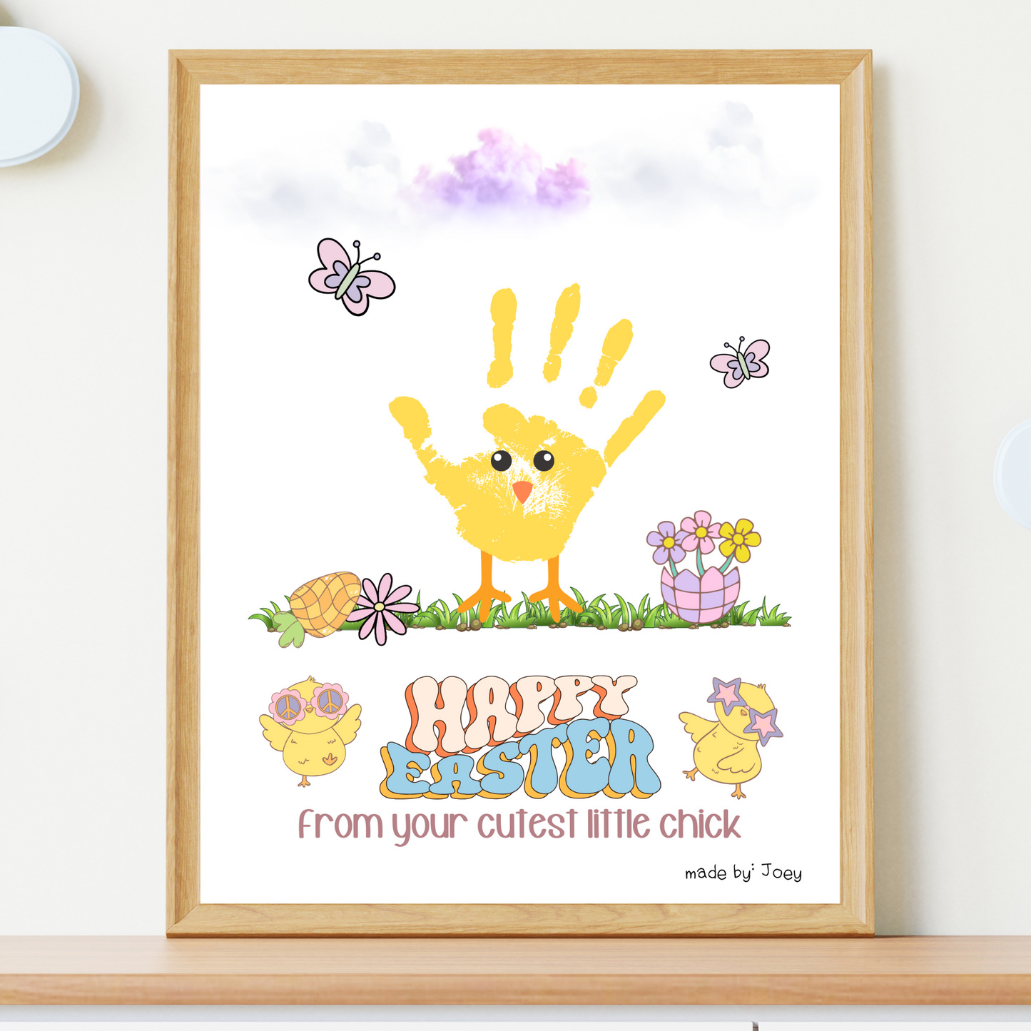 Happy Easter Retro Handprint Craft for Kids Printable, DIY Spring Footprint Art Keepsake Gift Activity Baby Toddler Children