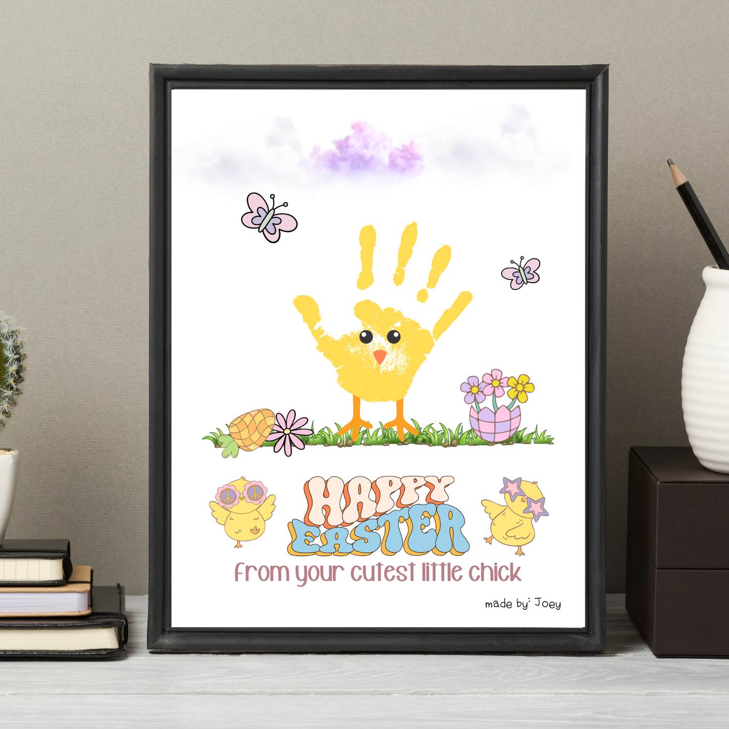 Happy Easter Retro Handprint Craft for Kids Printable, DIY Spring Footprint Art Keepsake Gift Activity Baby Toddler Children
