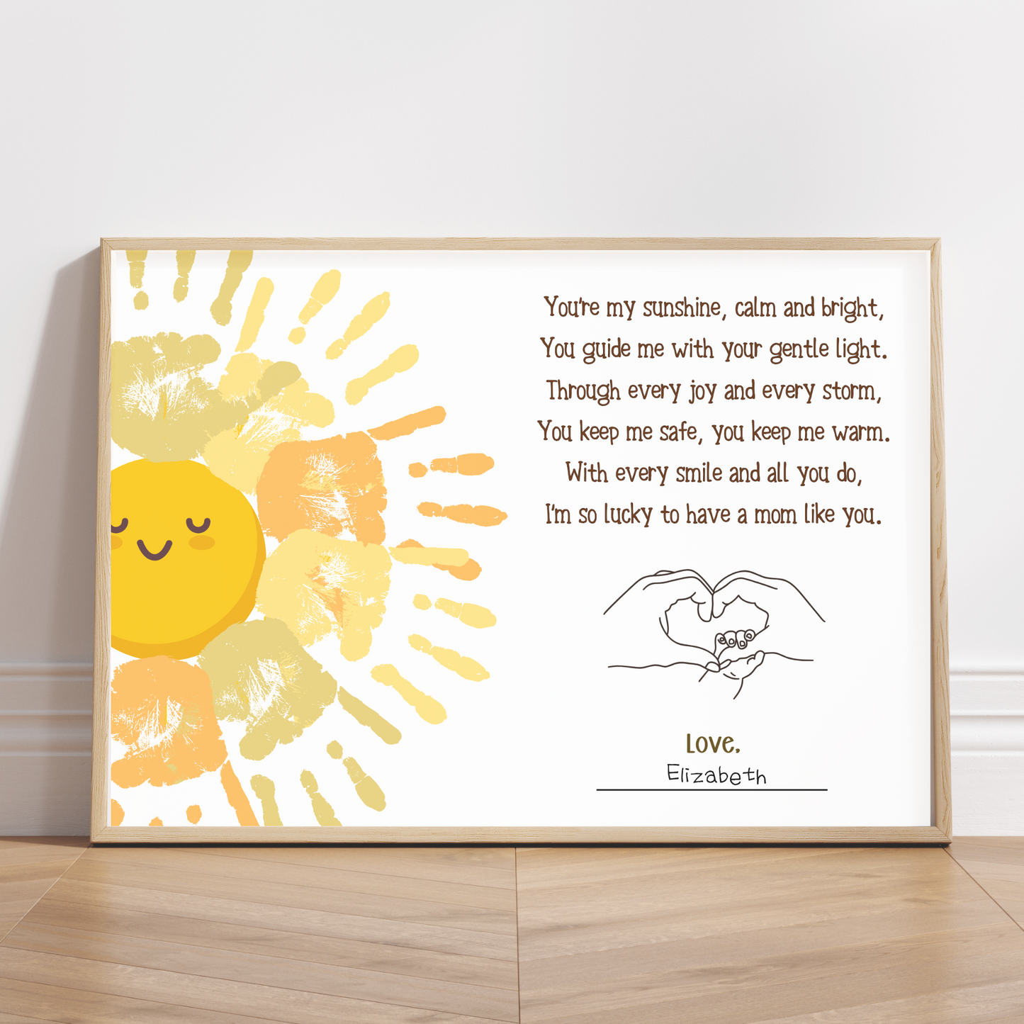 Mothers Day Poem Handprint Craft for Kids Printable, DIY Wall Art Birthday Gift Mom