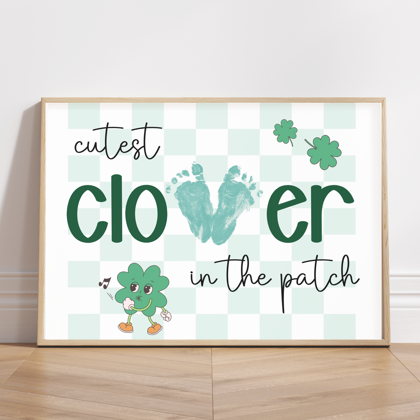 St Patricks Day Retro Clover Footprint Craft Printable Shamrock Art Keepsake for Kids Baby Toddler Activity