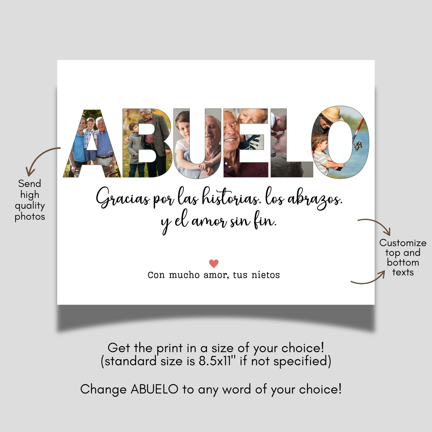 Custom Abuelo Photo Collage Printable, Personalized Grandpa Gift from Grandkids