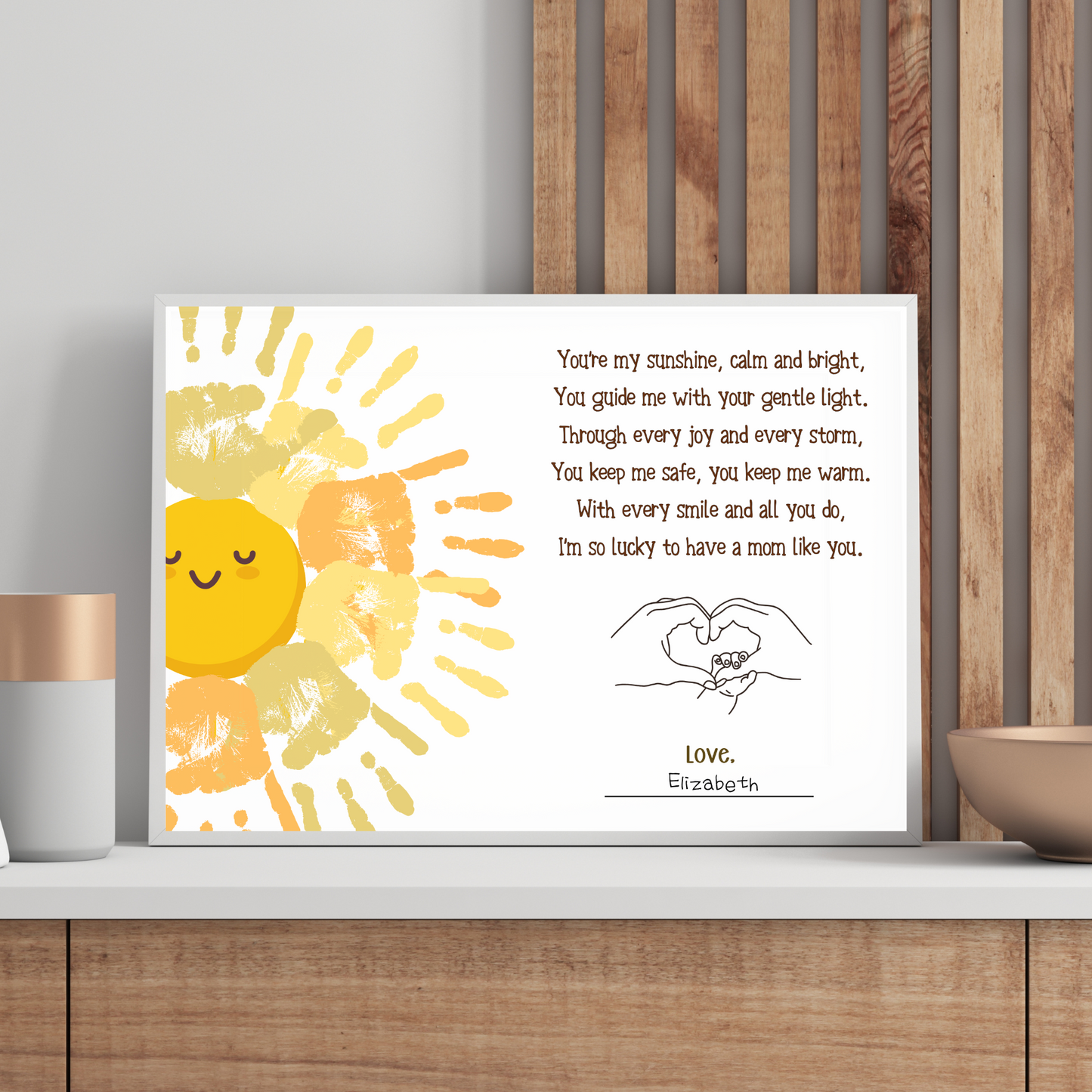 Mothers Day Poem Handprint Craft for Kids Printable, DIY Wall Art Birthday Gift Mom