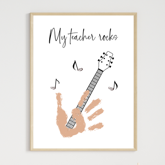 Teacher Appreciation Handprint Craft Kids Printable, DIY Gift Keepsake Guitar Art