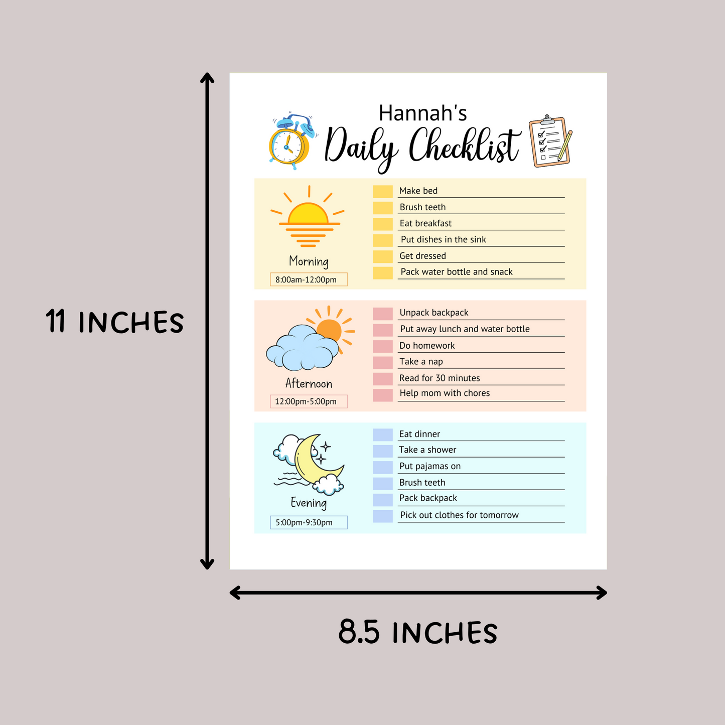 Kids Daily Checklist Printable, Editable Chore Chart, Daily Routine Schedule