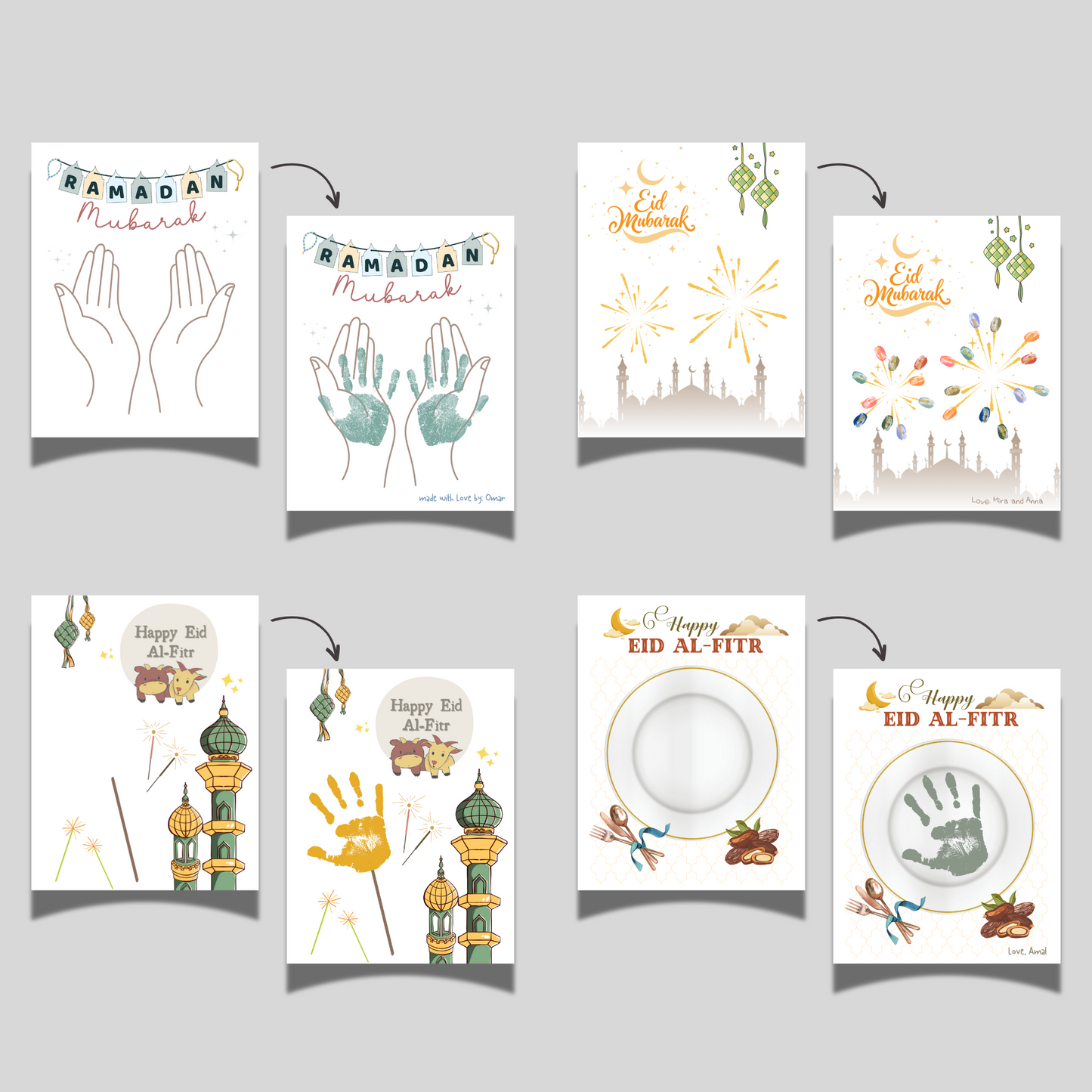 Ramadan Handprint Footprint Crafts Printable, Eid DIY Art for Kids