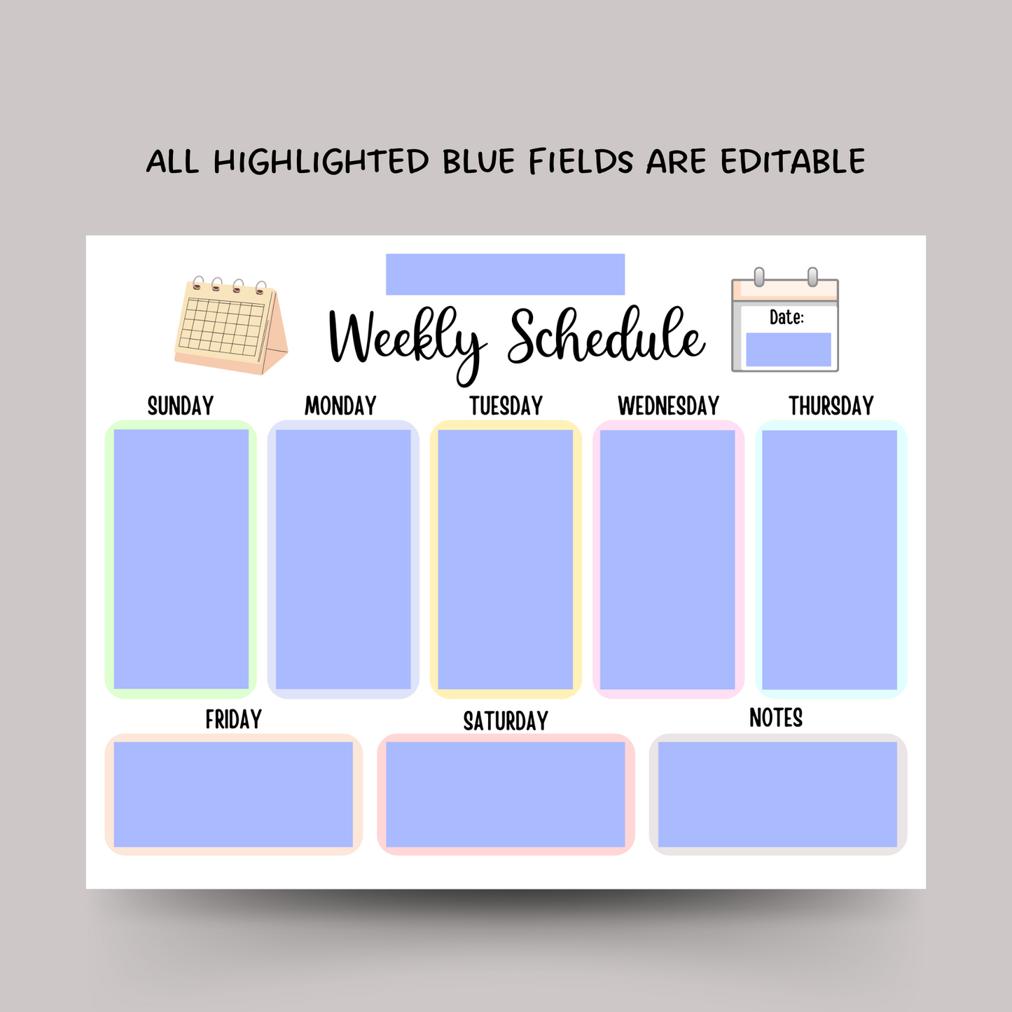 Kids Weekly Planner Printable, Editable Weekly Schedule Chart