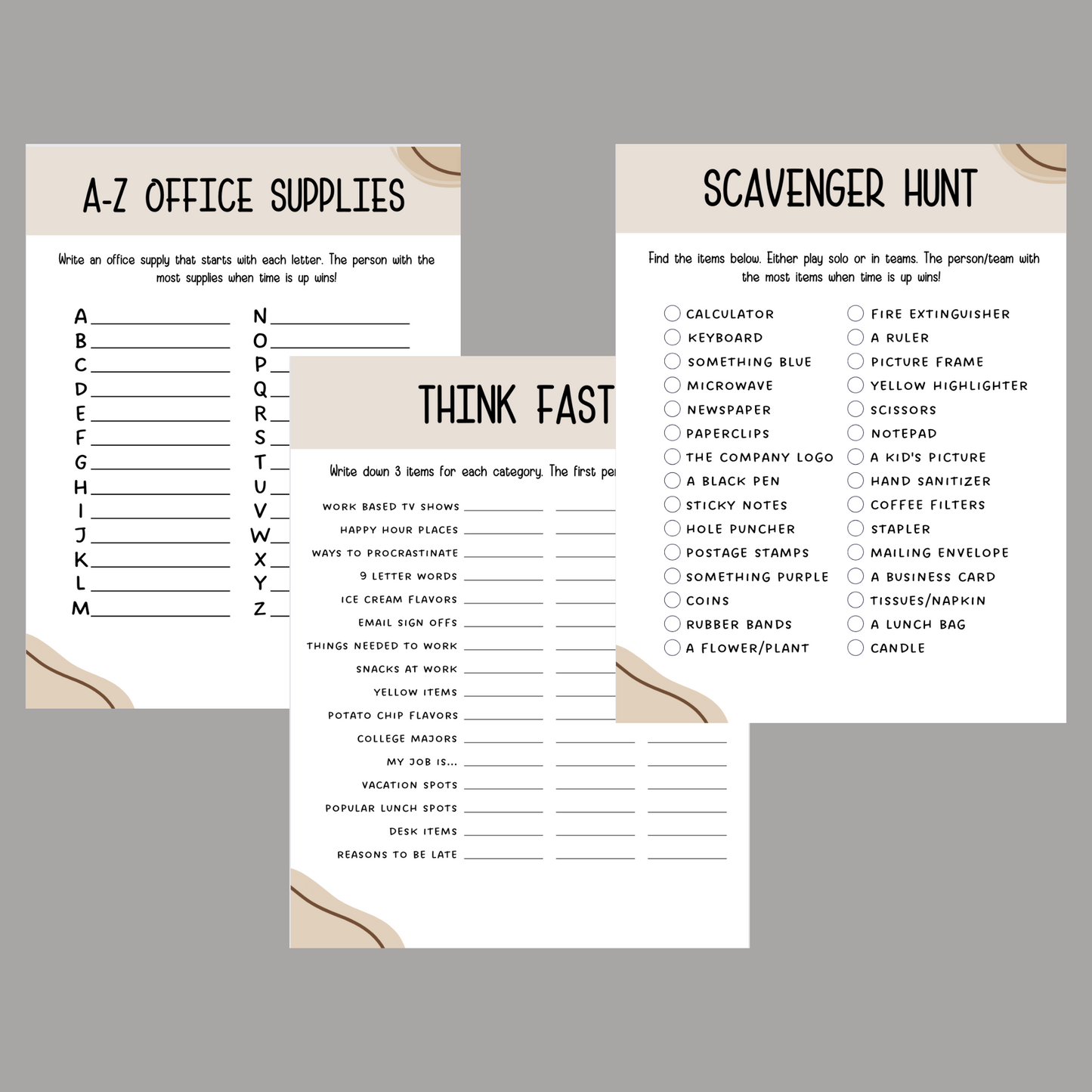 Office Party Games Printable, Work Icebreakers, Team Building Happy Hour Games
