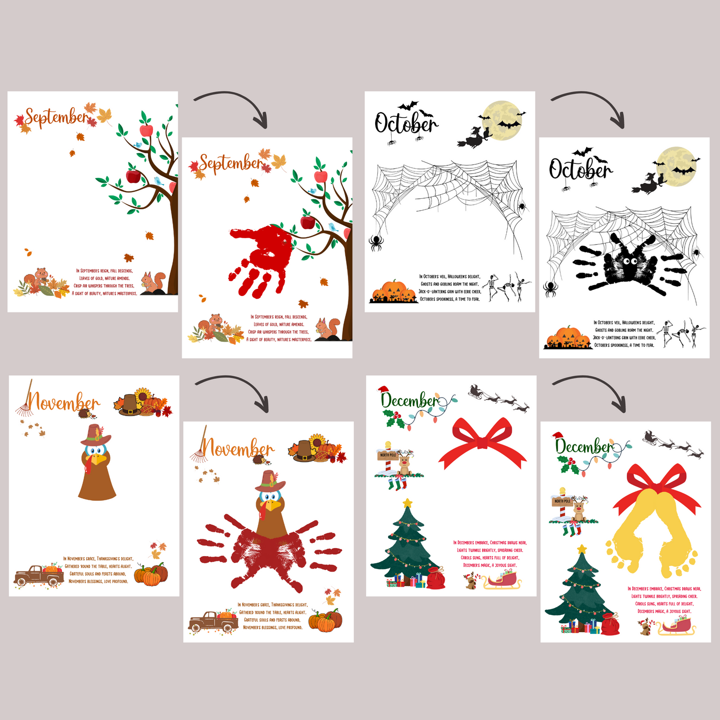 Handprint Memory Book Printable, DIY Footprint Art Kids Activity, Monthly Keepsake Craft