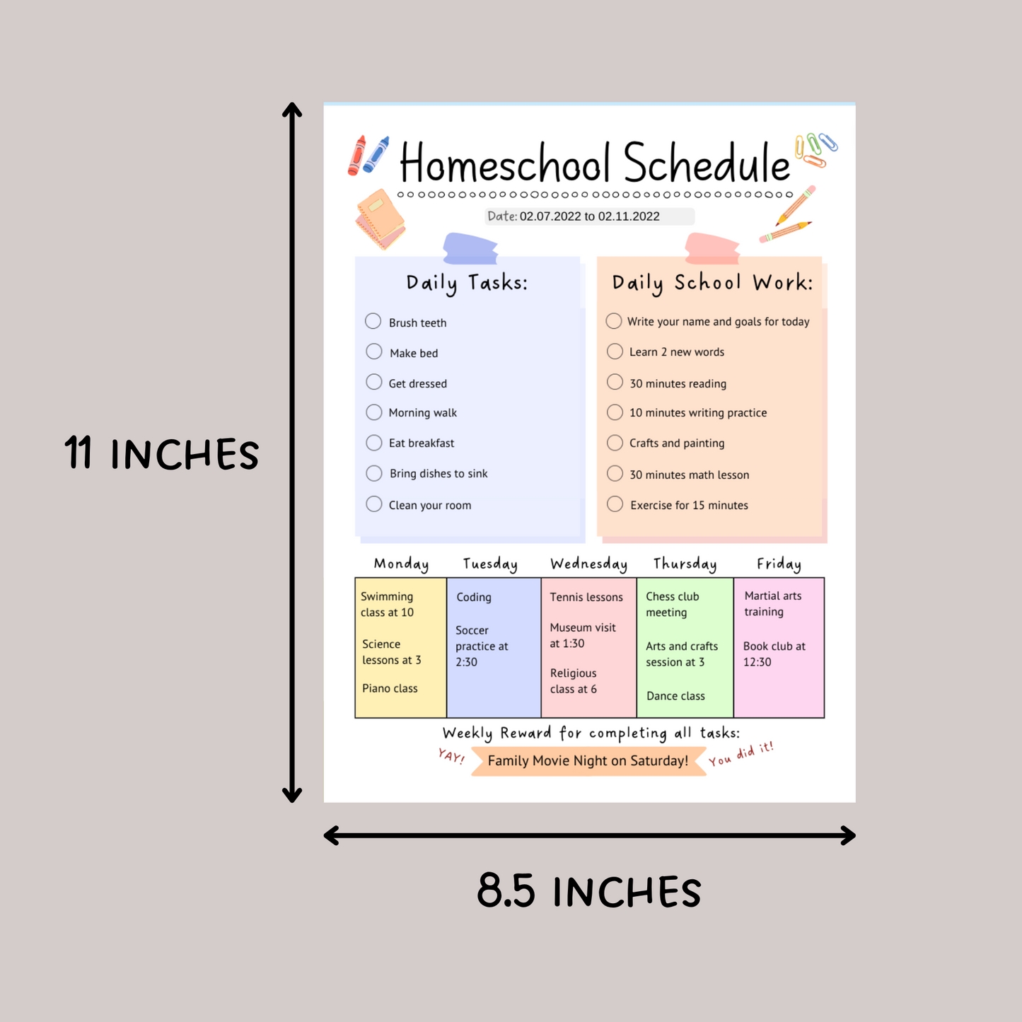 Editable Homeschool Schedule Printable For Kids, Preschool Lesson Planner