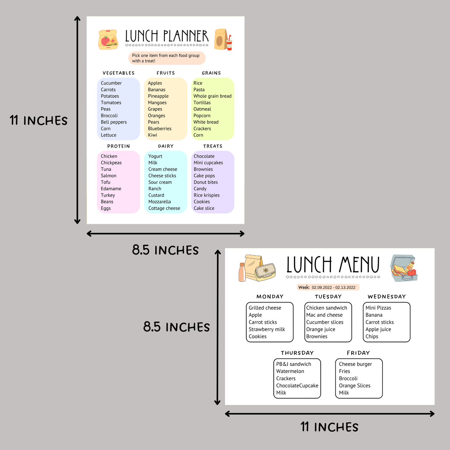 School Lunch Meal Planner Printable, Editable Lunch Menu Kids