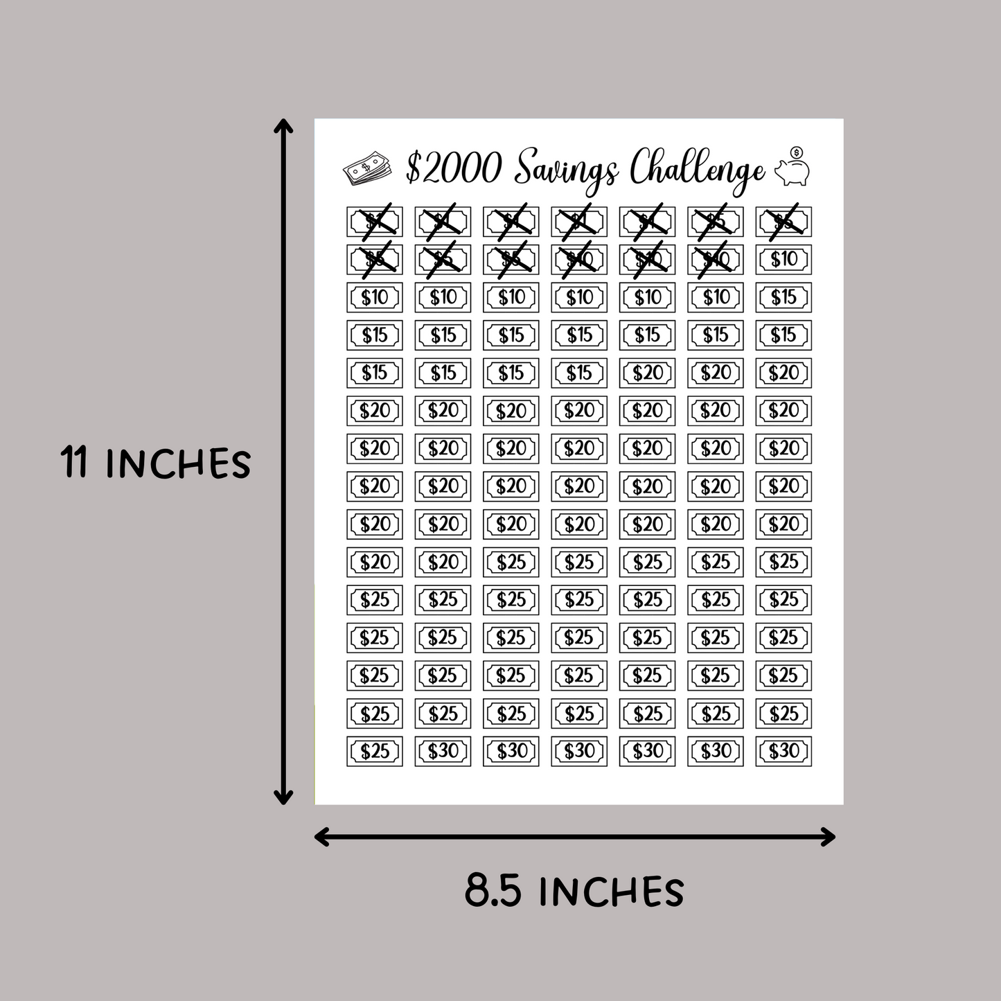 Savings Challenge Printable, 1K 2K 5K 10K Money Savings Goal Tracker