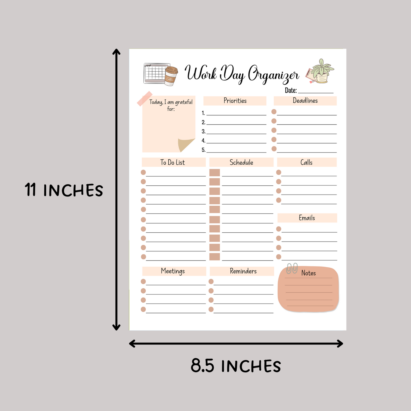 Work Day Organizer Editable Fillable, Printable Daily Digital Planner