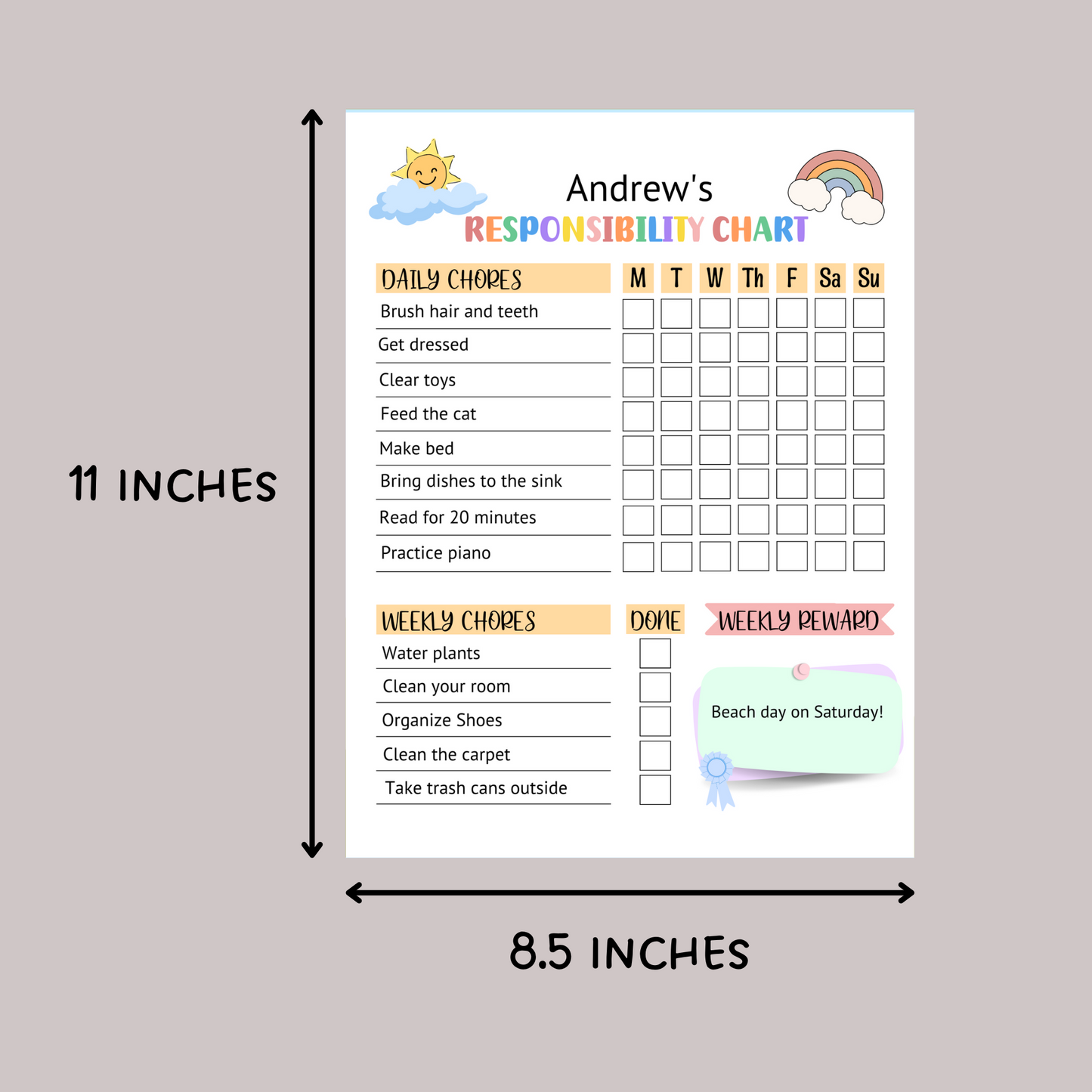 Editable Responsibility Chart For Kids Printable, Chore Chart Daily Checklist