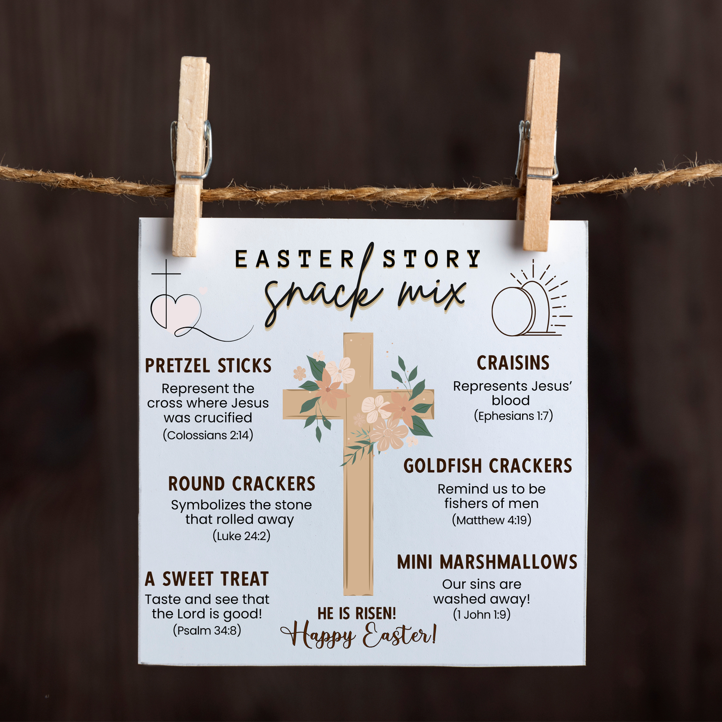 Easter Story Snack Mix Printable, Holy Week Treat Basket Gift Tags Religious Christian Resurrection Activity