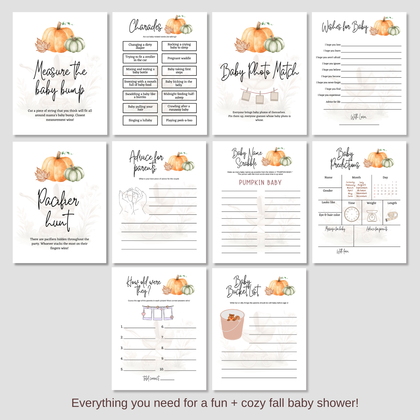 Pumpkin Baby Shower Games Printable, Fall Party Activity