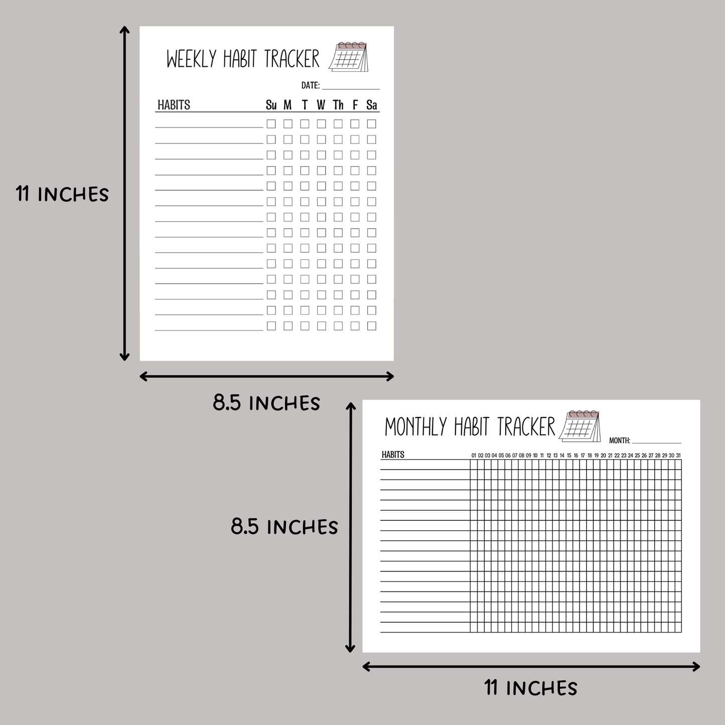 Habit Tracker Printable, Editable Monthly Weekly Daily Goal Planner Template