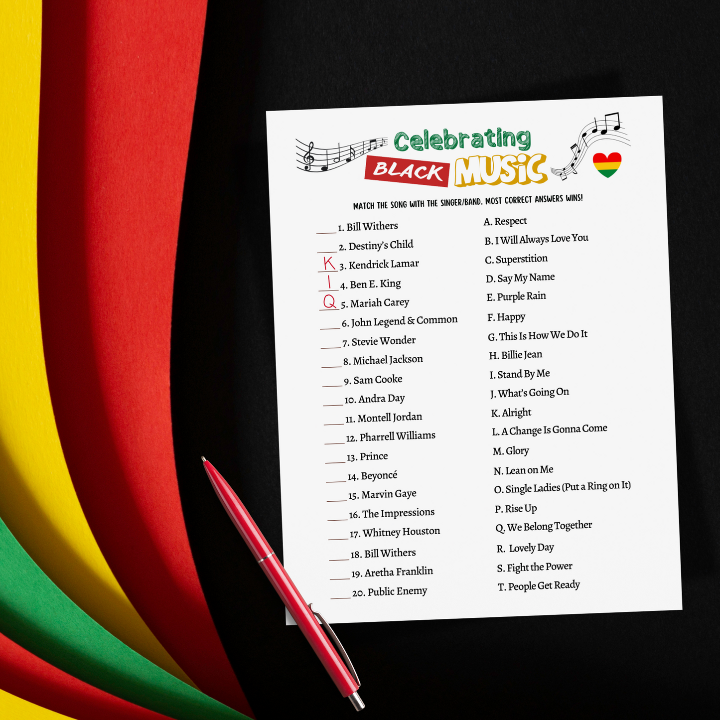 Black History Month Music Trivia Game Printable African American Party Activity