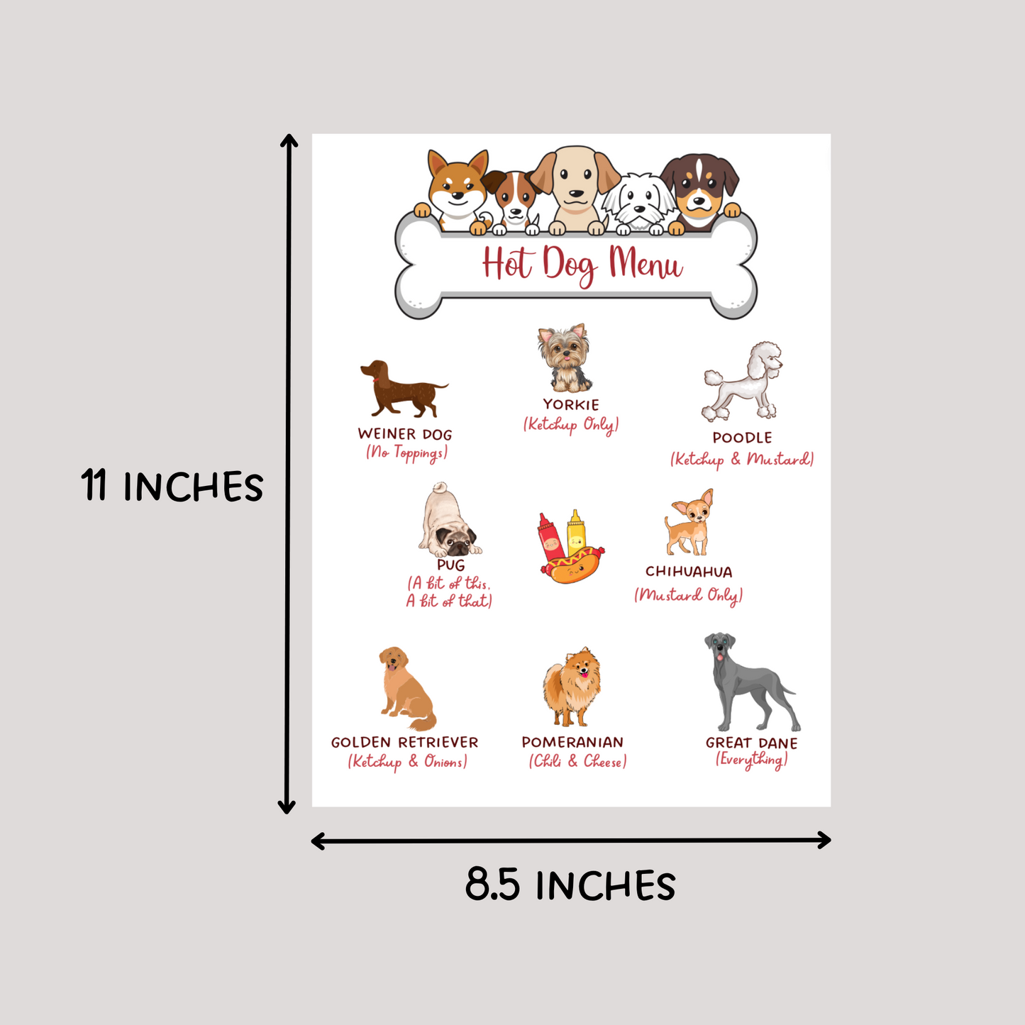 Hot Dog Bar Menu Sign Printable, Puppy Dog Birthday Party Decorations