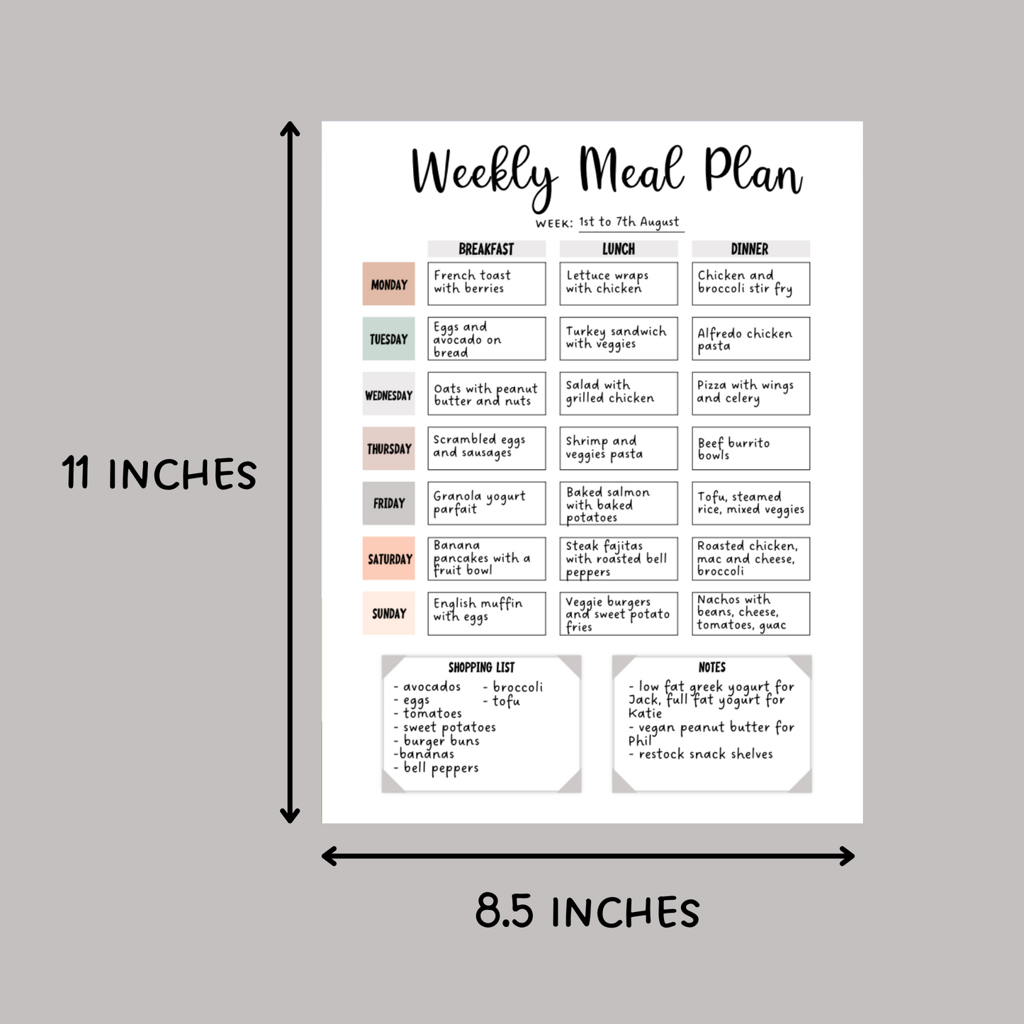 Printable Weekly Meal Planner, Editable Family Menu Digital Planner