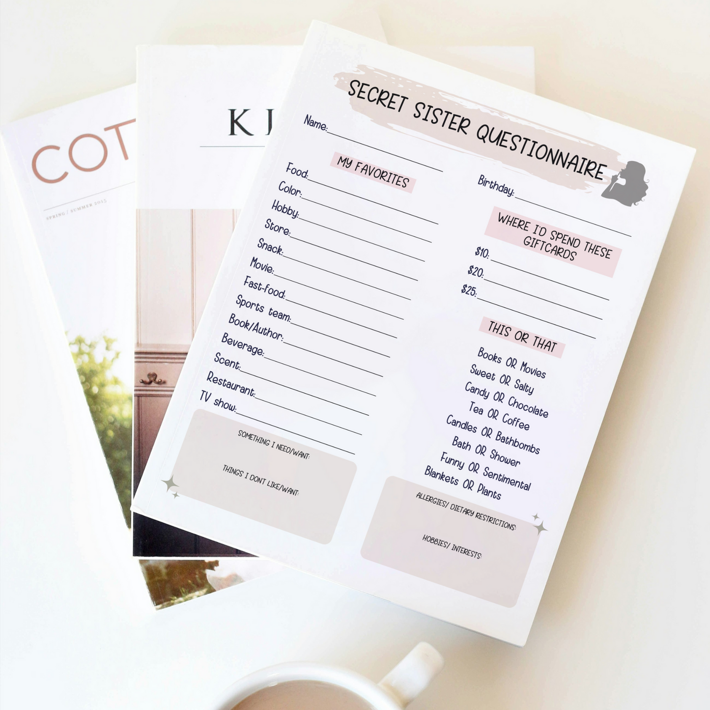 Secret Sister Questionnaire Printable, All About Me Survey