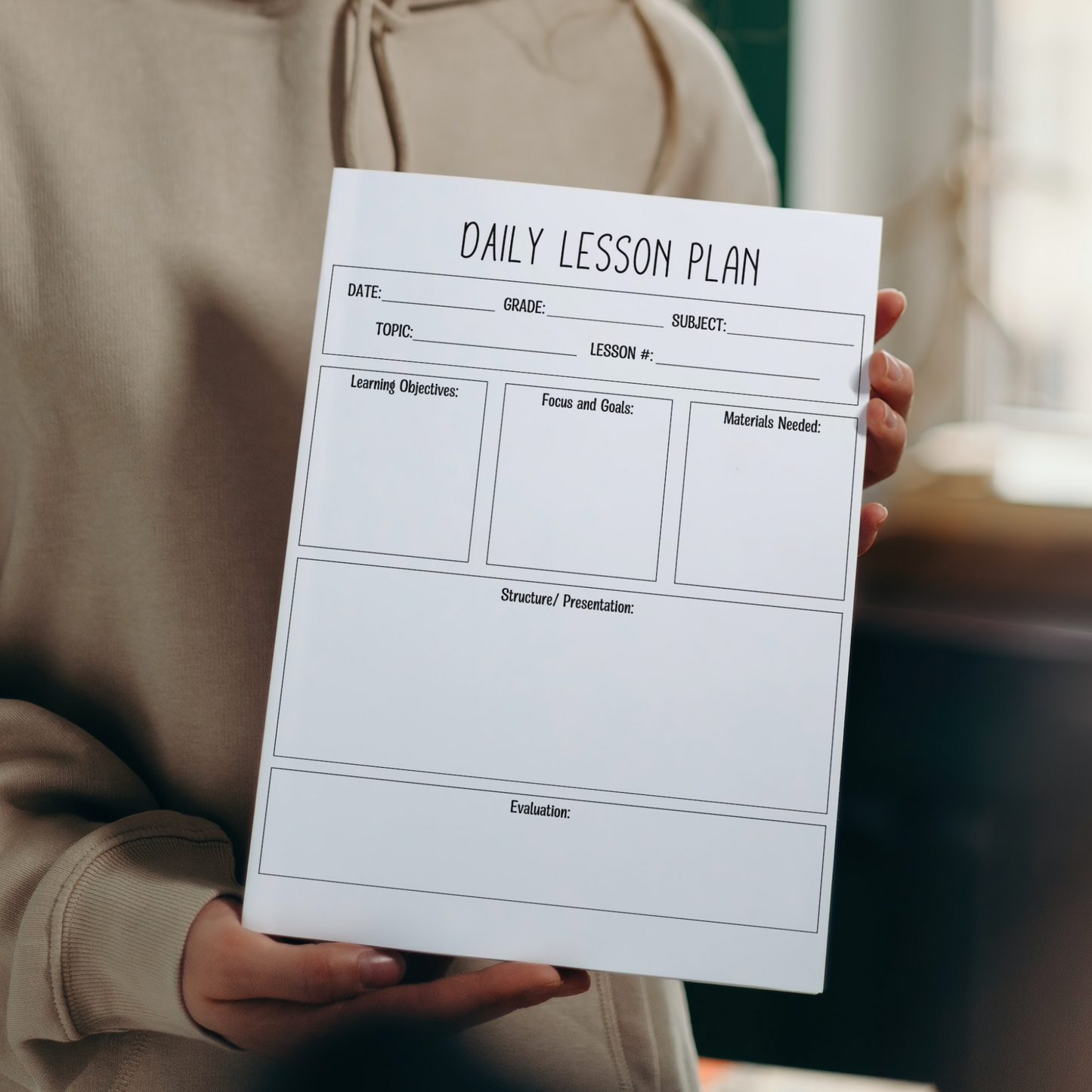 Daily Lesson Plan Template Printable, Simple Minimalist Lesson Planner