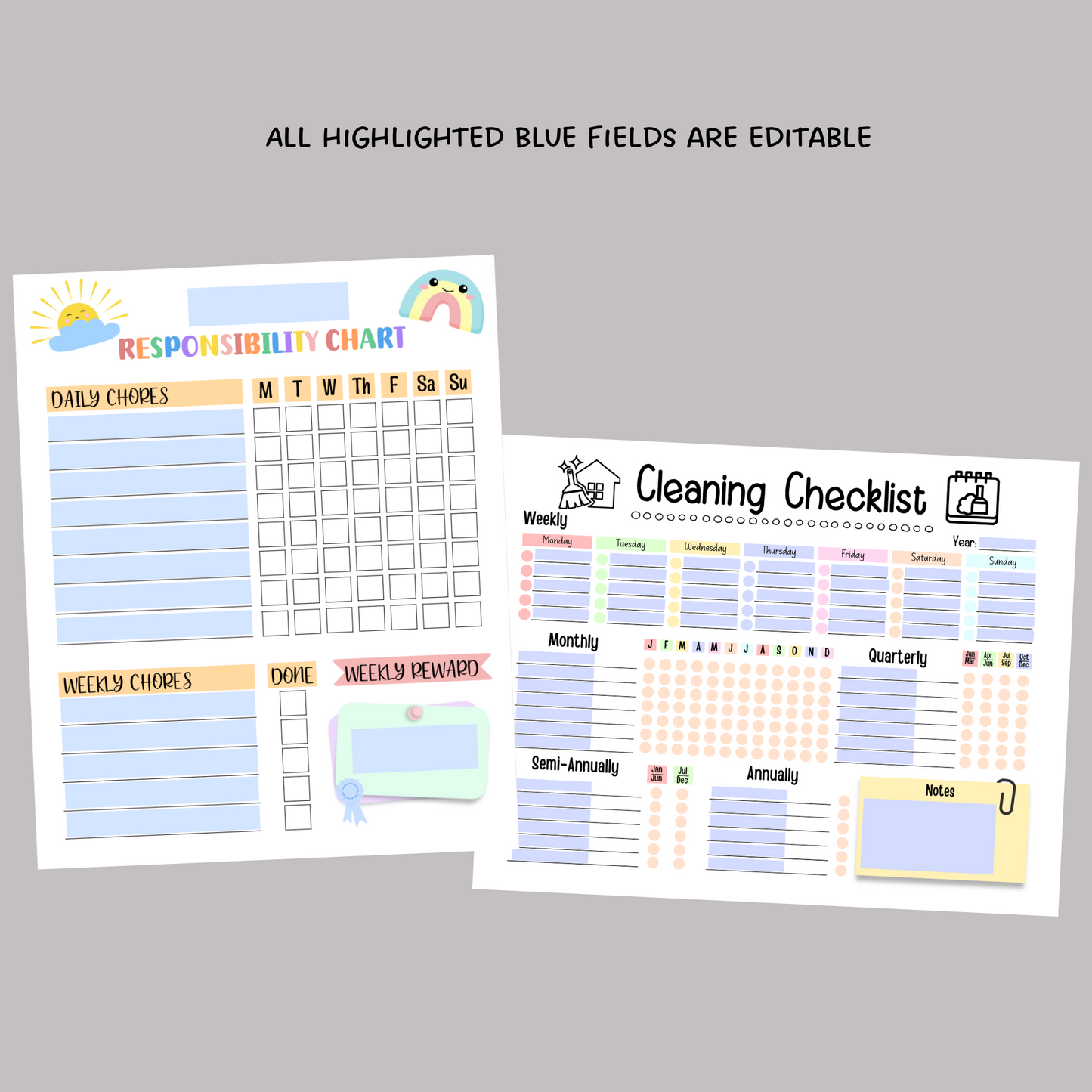 Editable Family Chore Chart, Printable Cleaning Schedule, Digital Planner Checklist