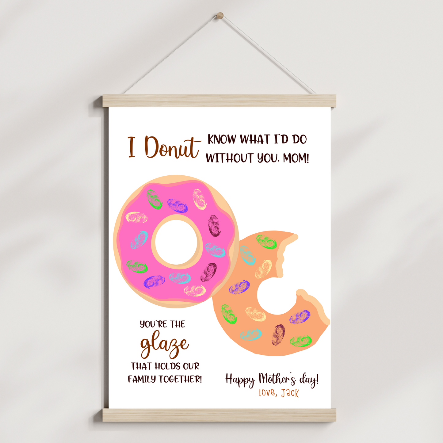 Donut Mothers Day Handprint Fingerprint Craft for Kids Printable, Card Art Activity Personalized Mom Birthday Gift