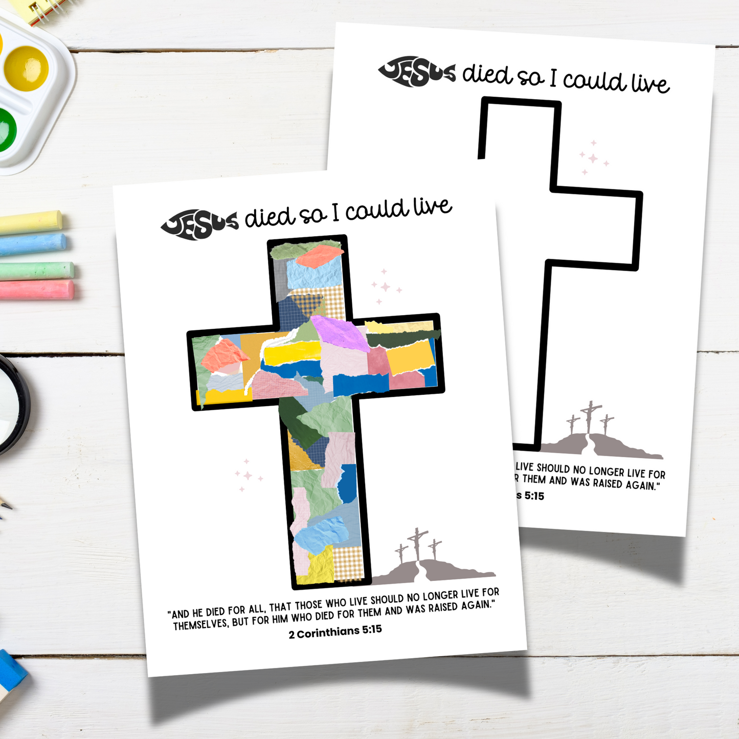 Christian Easter Torn Paper Craft Printable, DIY Keepsake Art for Kids Sunday School Church Preschool Activity Bible Lesson