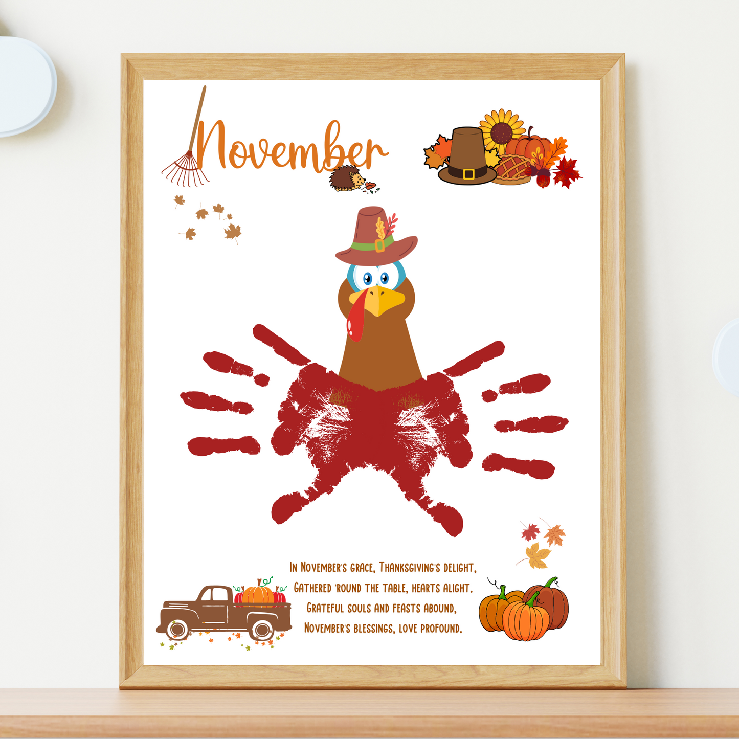 November Handprint Footprint Crafts Printable, DIY Art Kids Preschool Activity, Thanksgiving Monthly Keepsake Baby Toddler PreK Kindergarten
