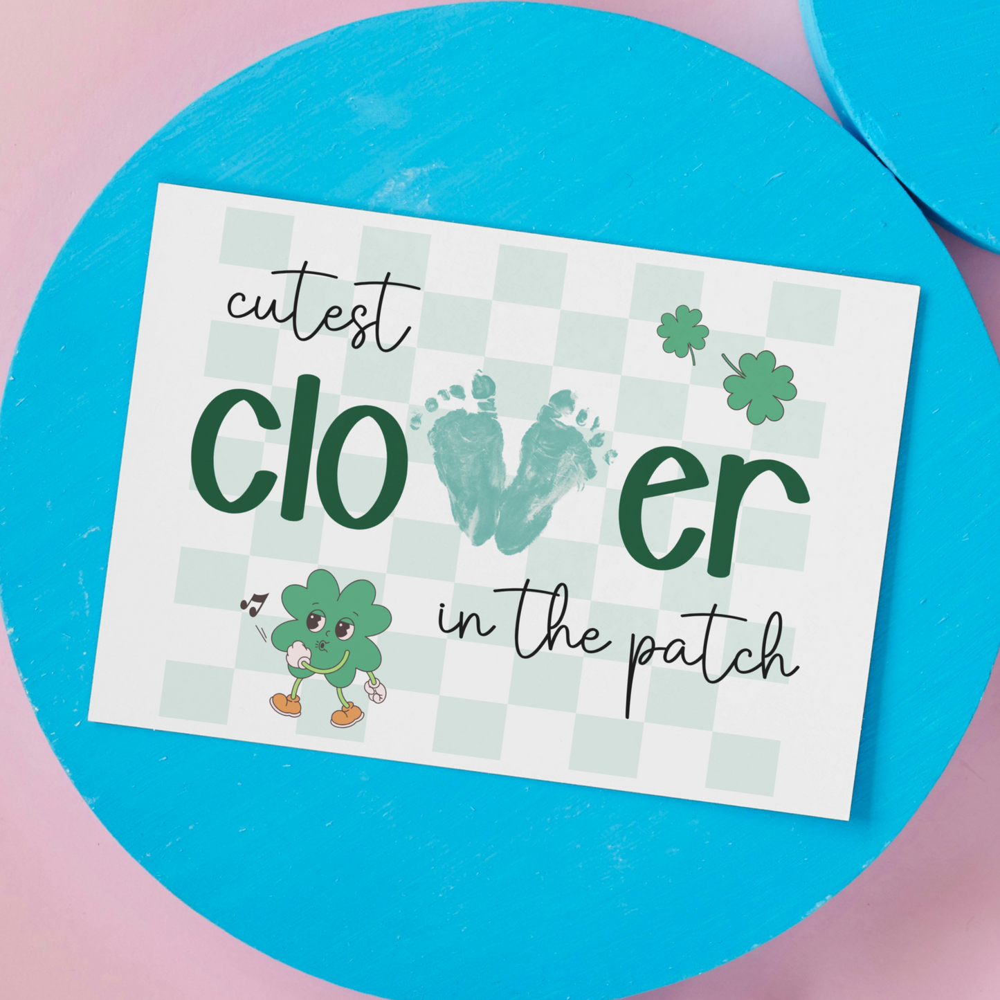 St Patricks Day Retro Clover Footprint Craft Printable Shamrock Art Keepsake for Kids Baby Toddler Activity