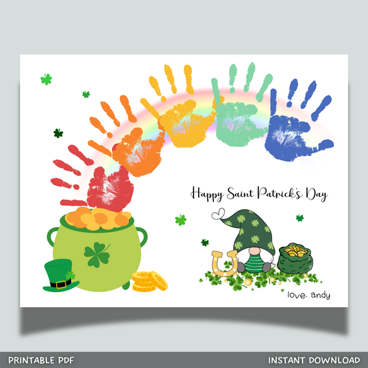 St Patricks Day Handprint Craft Printable, DIY St. Pattys Art for Kids Baby Toddler