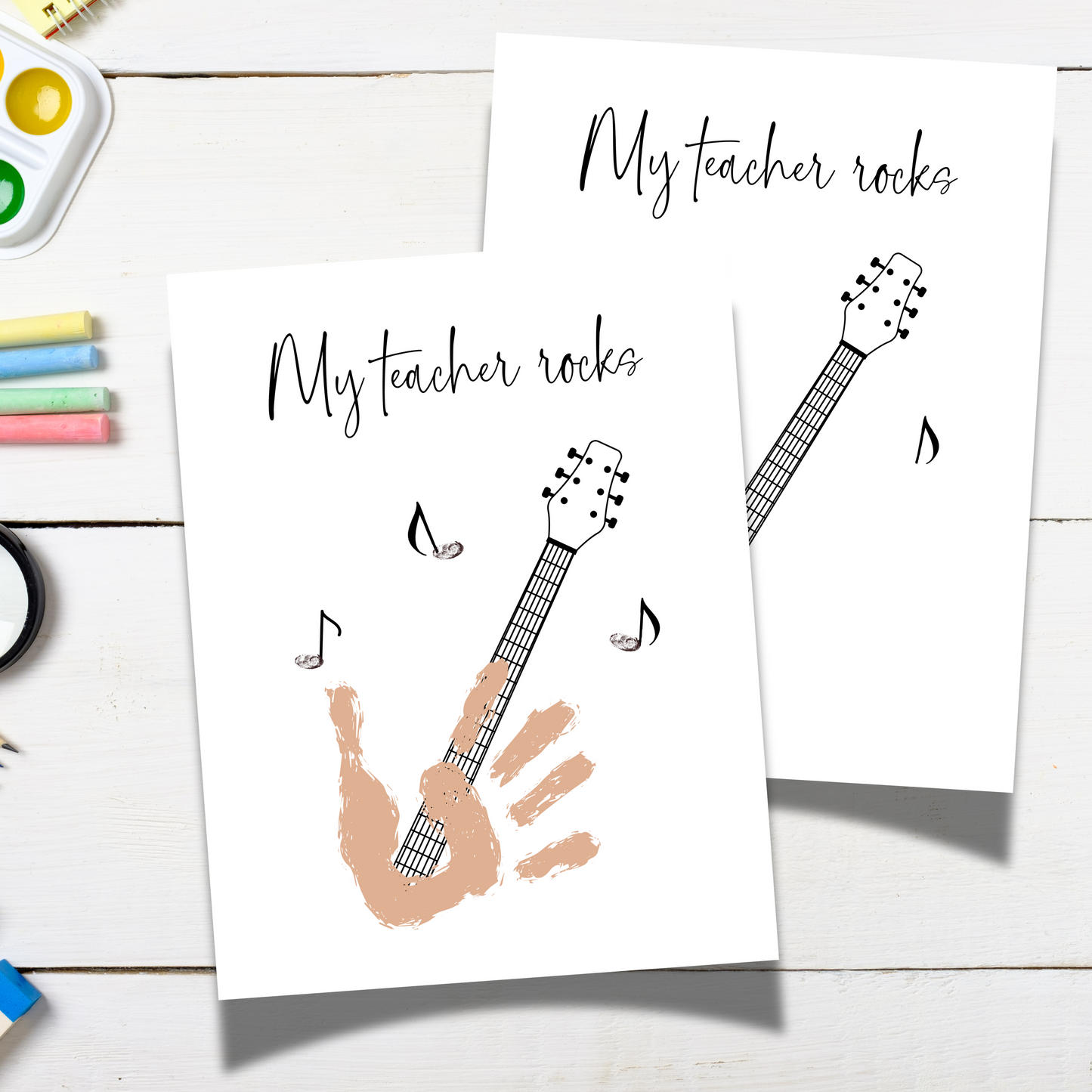 Teacher Appreciation Handprint Craft Kids Printable, DIY End of Year Gift Keepsake Guitar Art for Pre-K Kindergarten Preschool End Of School