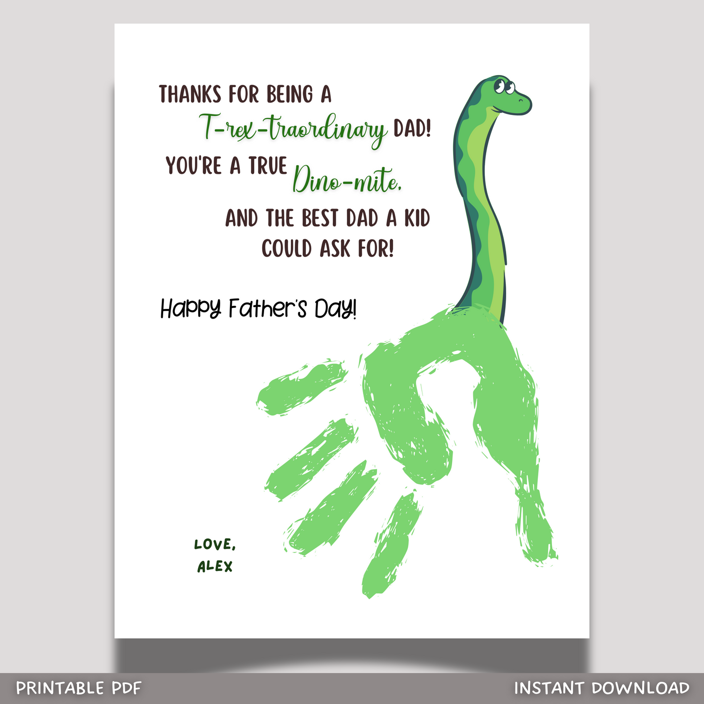 Fathers Day Handprint Craft for Kids Printable, DIY Dad Card Dino Art Activity Personalized Birthday Gift from Baby Toddler Preschool Daycare
