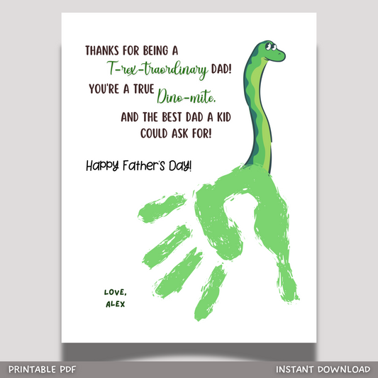 Fathers Day Handprint Craft for Kids Printable, DIY Dad Card Dino Art Gift