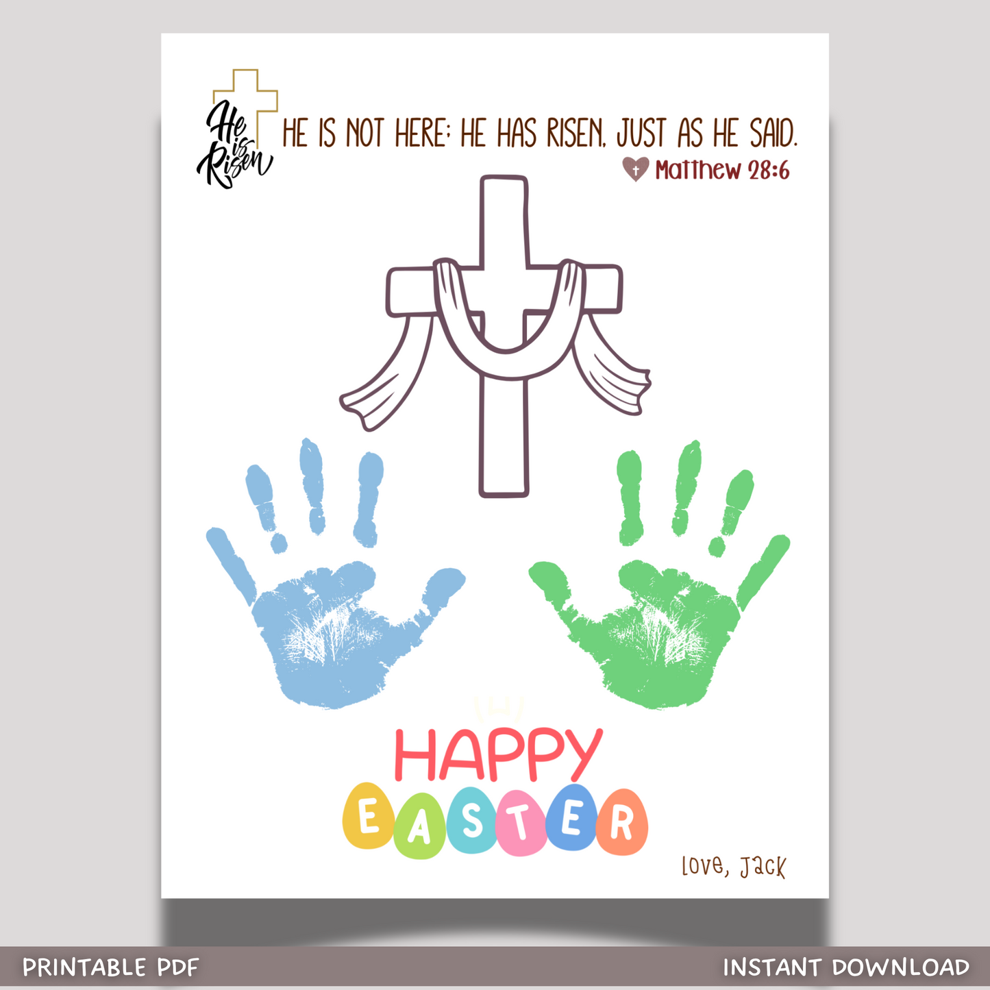 Christian Easter Handprint Craft Printable, DIY Religious Art Kids Sunday School Church Preschool Activity Bible Lesson