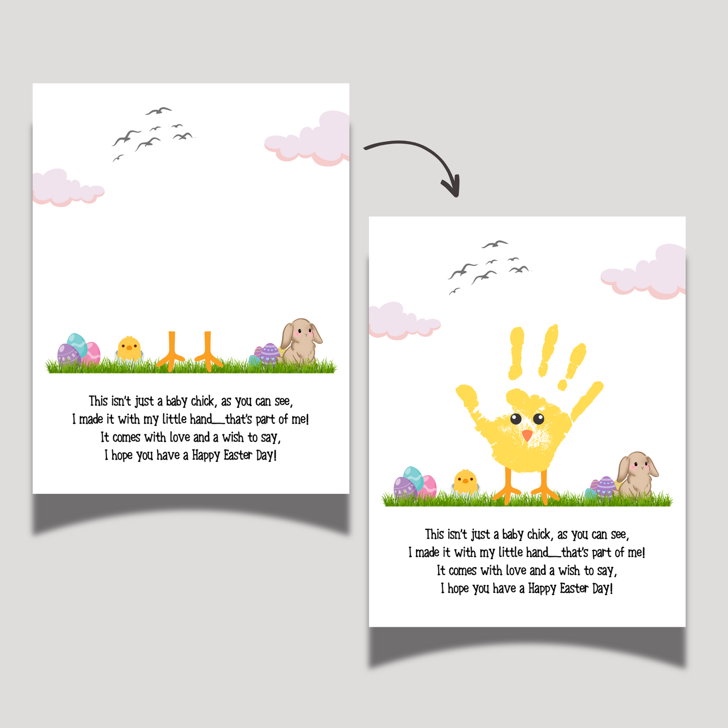 Baby Chick Happy Easter Poem Handprint Craft for Kids Printable, DIY Spring Art Activity Keepsake Personalized Gift