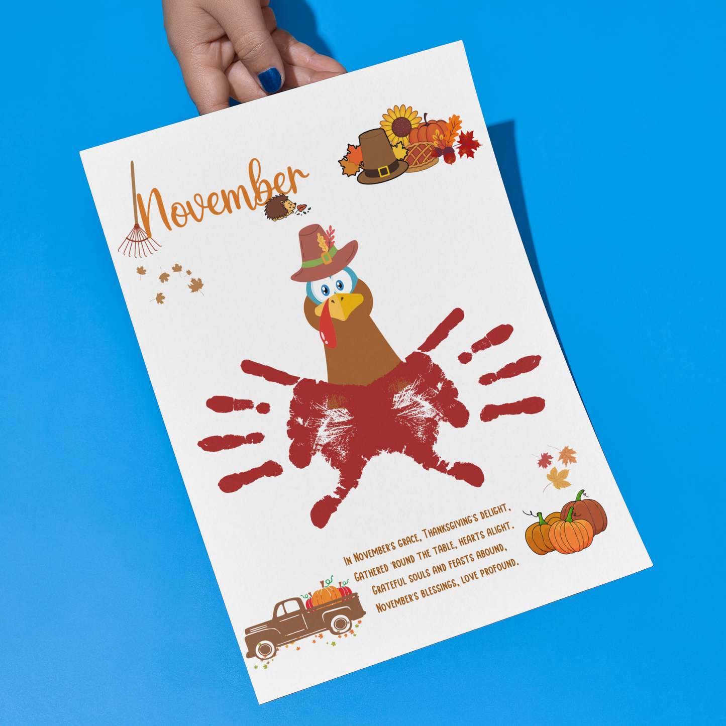 November Handprint Footprint Crafts Printable, DIY Art Kids Preschool Activity, Thanksgiving Monthly Keepsake Baby Toddler PreK Kindergarten
