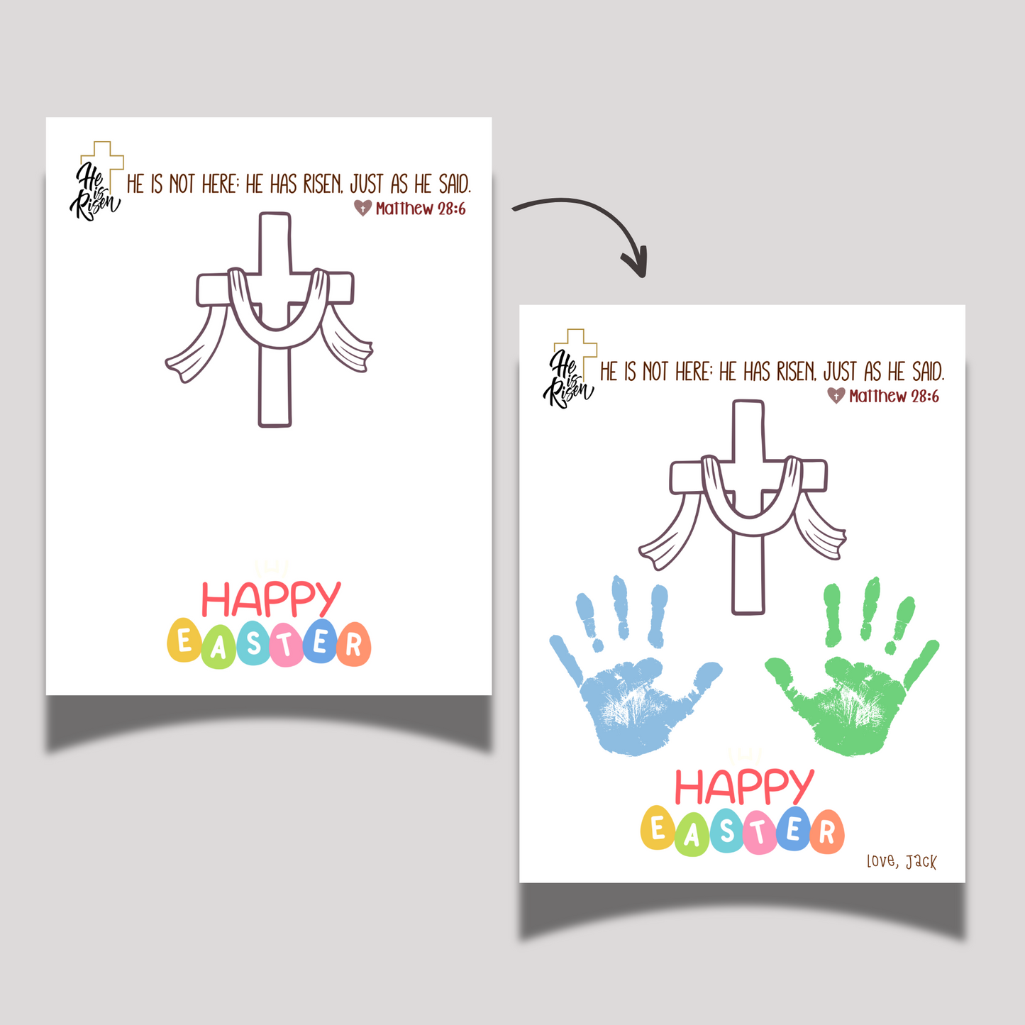 Christian Easter Handprint Craft Printable, DIY Religious Art Kids Sunday School Church Preschool Activity Bible Lesson